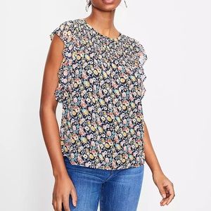 LOFT Floral Smocked Flutter Sleeve Blouse
